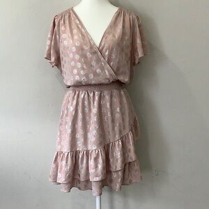 Michael Kors Pink and Metallic Flutter Sleeve Faux Wrap Dress